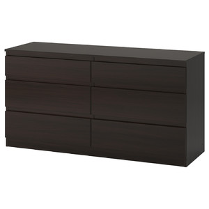 KULLEN Chest of 6 drawers, black-brown, 140x72 cm