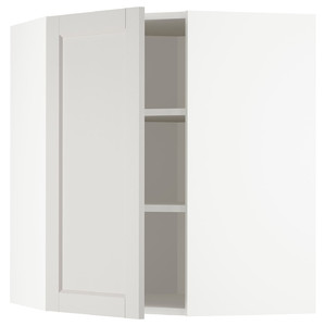 METOD Corner wall cabinet with shelves, white/Lerhyttan light grey, 68x80 cm