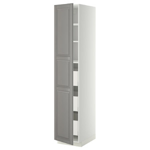 METOD / MAXIMERA High cabinet with drawers, white/Bodbyn grey, 40x60x200 cm