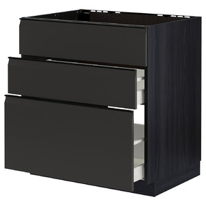 METOD / MAXIMERA Base cab f sink+3 fronts/2 drawers, black/Upplöv matt anthracite, 80x60 cm