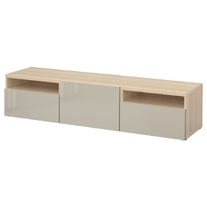BESTÅ TV bench, white stained oak effect, Selsviken high-gloss/beige, 180x42x39 cm