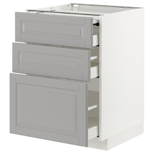 METOD / MAXIMERA Bc w pull-out work surface/3drw, white/Bodbyn grey, 60x60 cm