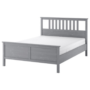 HEMNES Bed frame with mattress, grey stain/Åkrehamn firm, 160x200 cm