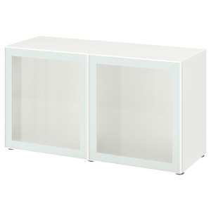 BESTÅ Shelf unit with glass doors, white Glassvik/white/light green frosted glass, 120x42x64 cm