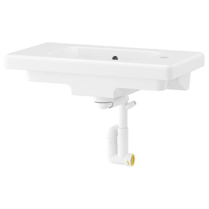 TVÄLLEN Wash-basin with water trap, white, 64x33 cm