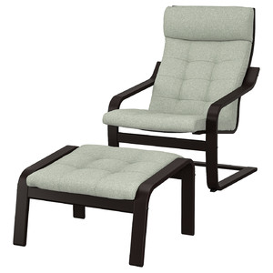 POÄNG Armchair and footstool, black-brown/Gunnared light green