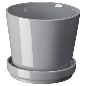 CITRUSFRUKT Plant pot with saucer, in/outdoor grey, 12 cm