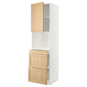 METOD / MAXIMERA Hi cab f micro combi w door/3 drwrs, white/Forsbacka oak, 60x60x220 cm