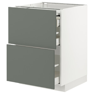 METOD / MAXIMERA Bc w pull-out work surface/3drw, white/Bodarp grey-green, 60x60 cm