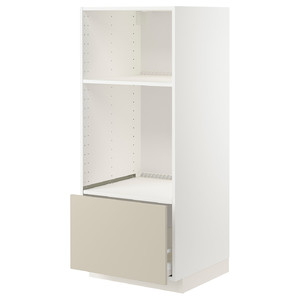 METOD / MAXIMERA High cab for oven/micro w drawer, white/Havstorp beige, 60x60x140 cm