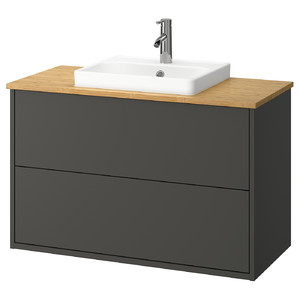 HAVBÄCK / ORRSJÖN Wash-stnd w drawers/wash-basin/tap, dark grey/bamboo, 102x49x71 cm