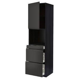 METOD / MAXIMERA Hi cab f micro combi w door/3 drwrs, black/Upplöv matt anthracite, 60x60x220 cm