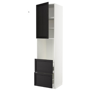 METOD / MAXIMERA High cabinet f oven+door/2 drawers, white/Lerhyttan black stained, 60x60x240 cm