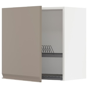 METOD Wall cabinet with dish drainer, white/Upplöv matt dark beige, 60x60 cm