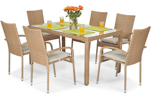 Garden Dining Set MALAGA Table 150 cm & 6 Chairs, beige