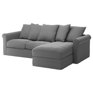 GRÖNLID 3-seat sofa with chaise longue, Ljungen medium grey