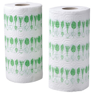 FAMILJ Kitchen roll, patterned bright green/white, 2 pack