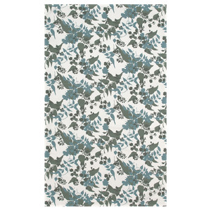 RINGBUK Tablecloth, white green/blue/leaves, 145x320 cm