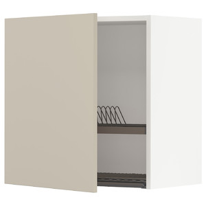METOD Wall cabinet with dish drainer, white/Havstorp beige, 60x60 cm
