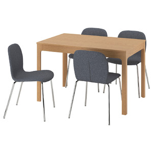 EKEDALEN / KARLPETTER Table and 4 chairs, oak/Gunnared medium grey chrome-plated, 120/180 cm