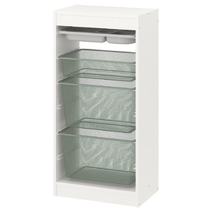 TROFAST Storage combination with boxes/tray, white grey/light green-grey, 46x30x94 cm