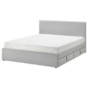 GLADSTAD Upholstered bed, 4 storage boxes, Kabusa light grey, 160x200 cm