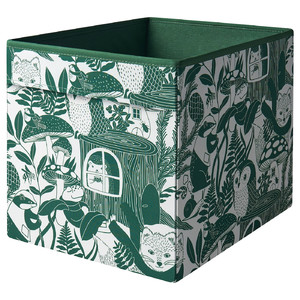 SKOGSDUVA Box, green/white, 33x38x33 cm