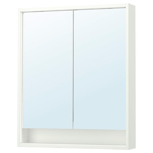 FAXÄLVEN Mirror cabinet w built-in lighting, white, 80x15x95 cm