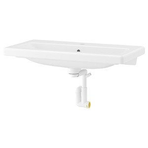 TVÄLLEN Wash-basin with water trap, white, 84x43 cm