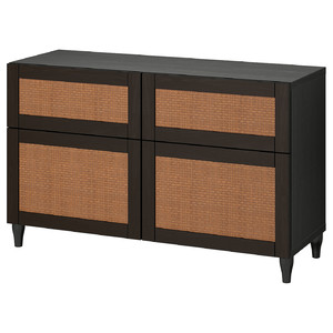 BESTÅ Storage combination w doors/drawers, black-brown Studsviken/Kabbarp/dark brown woven poplar, 120x42x74 cm