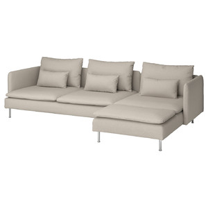 SÖDERHAMN 4-seat sofa with chaise longue, Fridtuna light beige