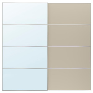AULI / MEHAMN Pair of sliding doors, aluminium mirror glass/double sided grey-beige, 200x201 cm