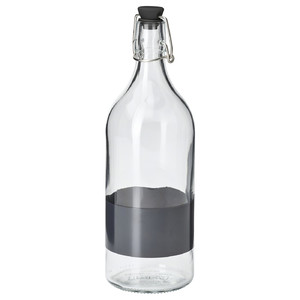 KORKEN Bottle with stopper, clear glass/black, 1 l