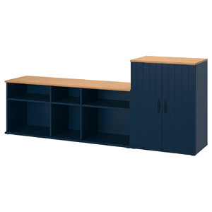 SKRUVBY TV storage combination, black-blue, 226x38x90 cm