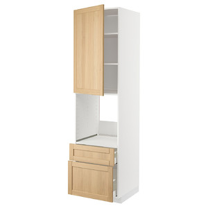 METOD / MAXIMERA Hi cab f ov w dr/2 frnt/1 m/1 h drw, white/Forsbacka oak, 60x60x220 cm