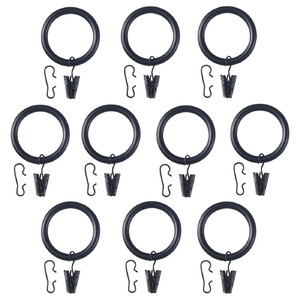 SYRLIG Curtain ring with clip and hook, black, 38 mm