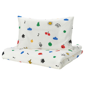 GRÖNFINK Duvet cover 1 pillowcase for cot, multicolour, 110x125/35x55 cm