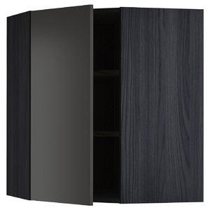 METOD Corner wall cabinet with shelves, black/Nickebo matt anthracite, 68x80 cm