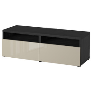 BESTÅ TV bench with drawers, black-brown/Selsviken high-gloss/beige, 120x42x39 cm