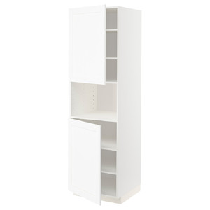 METOD High cab f micro w 2 doors/shelves, white Enköping/white wood effect, 60x60x200 cm