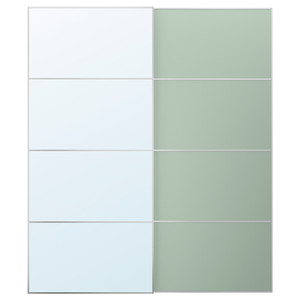 MEHAMN/AULI Pair of sliding doors, aluminium double sided/light green mirror glass, 200x236 cm