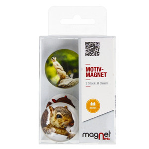 Glass Motiv Magnet 3.5cm 2pcs Squirrel/Meerkat