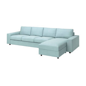 VIMLE 4-seat sofa with chaise longue, with wide armrests/Saxemara light blue