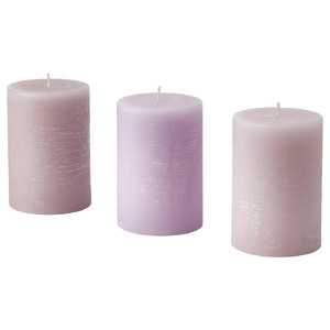 JÄMNMOD Scented pillar candle, Sweet pea/purple, 30 hr