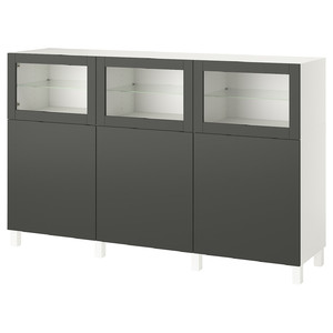 BESTÅ Storage combination with doors, white Lappviken/Sindvik dark grey, 180x42x112 cm