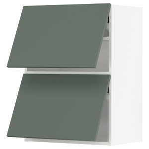 METOD Wall cab horizo 2 doors w push-open, white/Bodarp grey-green, 60x80 cm