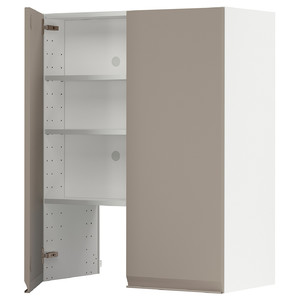 METOD Wall cb f extr hood w shlf/door, white/Upplöv matt dark beige, 80x100 cm