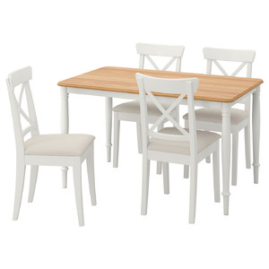DANDERYD / INGOLF Table and 4 chairs, oak veneer white/Hallarp beige, 130x80 cm