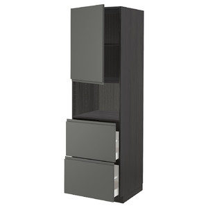 METOD / MAXIMERA Hi cab f micro w door/2 drawers, black/Voxtorp dark grey, 60x60x200 cm