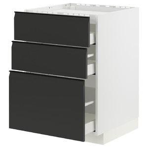 METOD / MAXIMERA Base cab f hob/3 fronts/3 drawers, white/Upplöv matt anthracite, 60x60 cm